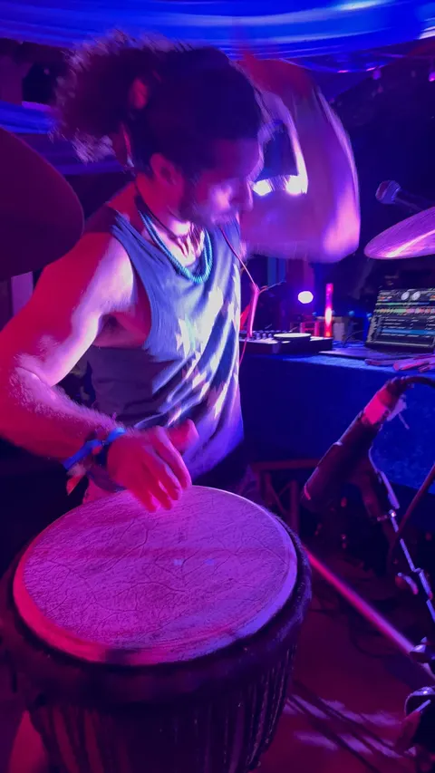 The djembe beside the decks