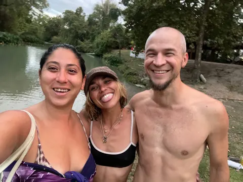 Three friends at the water