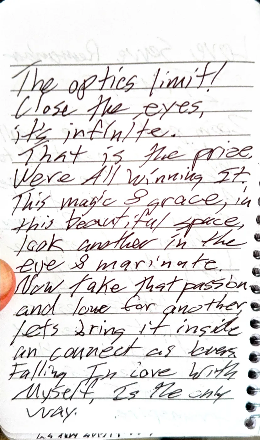 Poem page on closing the eyes to the infinite and falling in love with oneself.