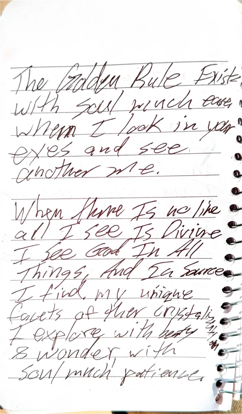 Poem page on the golden rule, seeing another me in your eyes, and seeing God in all things.