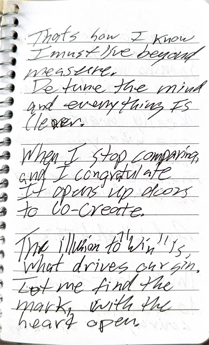 Poem page closing on living beyond measure, congratulating instead of comparing, and finding the mark with the heart open.