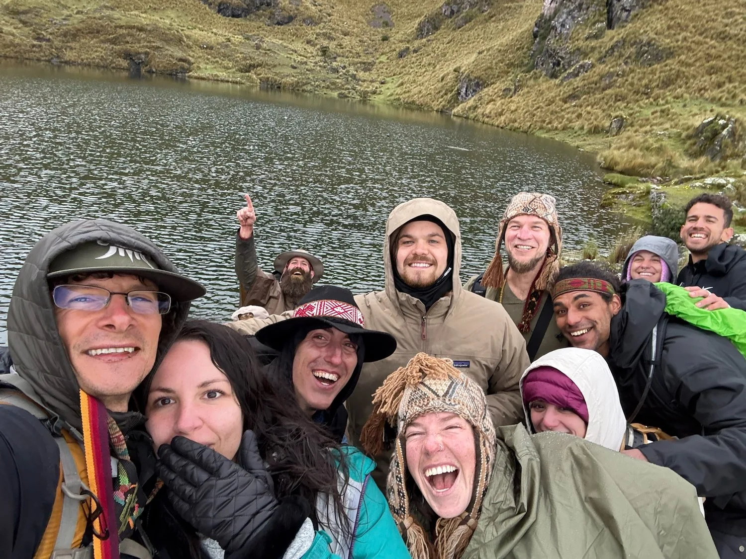 Tyler and the group at a high alpine lake in the Sacred Valley