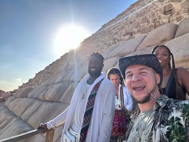 Tyler with a friend at the pyramids