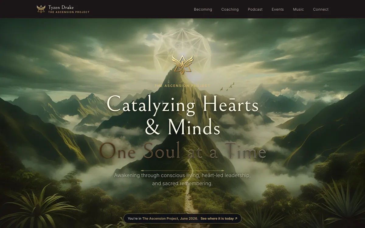 The Ascension Project home page, June 2026